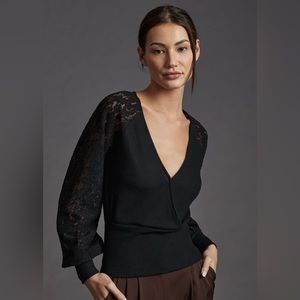 By Anthropologie Lace-Sleeve Sweater Top